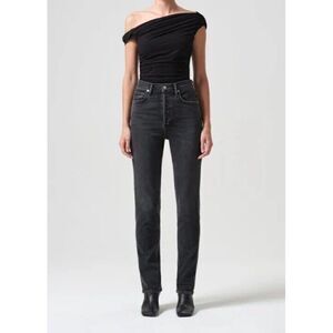 NWT AGOLDE Sz 31 FREYA HIGH RISE SLIM JEANS IN HUSH BLACK